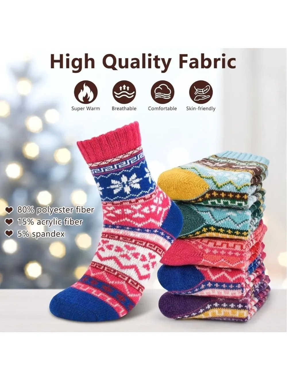 Vibrant Womens Wool-look Patterned Socks Set